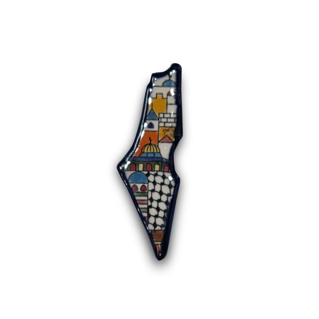 قطعة خزفية على شكل خريطة فلسطين مع مغناطيس مدمج